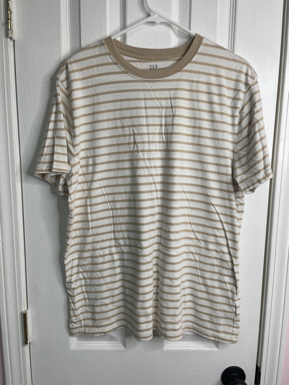 GAP Men's Cream & Tan Striped Crew T-Shirt